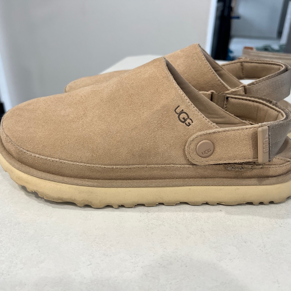 UGG Cream and Tan Mules with Suede Upper